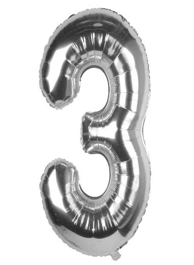 Prokart 16inch Birthday Foil 3 Number Helium Balloon Party Decoration Silver Pack of 1 | 3 No. Balloons Birthday/Anniversary | Three Number - Image 1